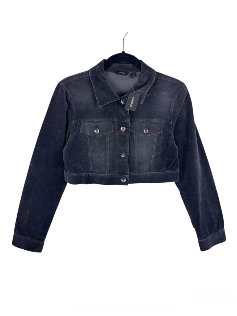 Express NWT Dark Gray Cotton Corduroy Cropped Collared Long Sleeve Jacket Size M